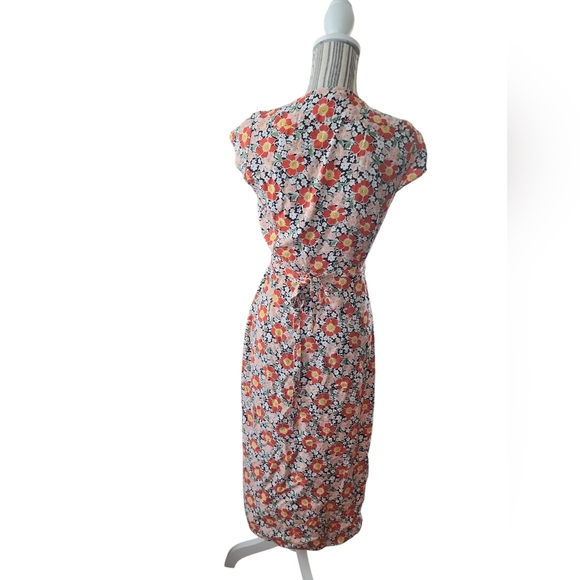 2/$15✨️ J. Crew Mercantile Wrap Dress Midi Colorful Floral Retro V-Neck XXS - Picture 3 of 4